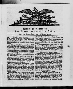 Berlinische Nachrichten von Staats- und gelehrten Sachen vom 27.01.1791