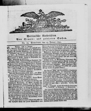 Berlinische Nachrichten von Staats- und gelehrten Sachen vom 29.01.1791