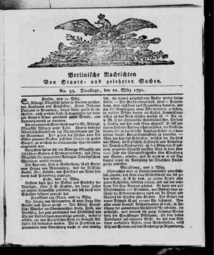 Berlinische Nachrichten von Staats- und gelehrten Sachen vom 22.03.1791