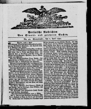Berlinische Nachrichten von Staats- und gelehrten Sachen vom 02.04.1791