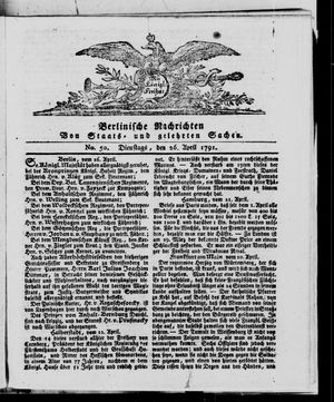 Berlinische Nachrichten von Staats- und gelehrten Sachen vom 26.04.1791
