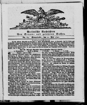 Berlinische Nachrichten von Staats- und gelehrten Sachen vom 21.05.1791