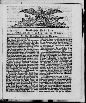 Berlinische Nachrichten von Staats- und gelehrten Sachen vom 26.05.1791