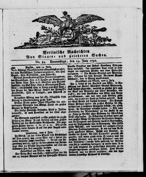 Berlinische Nachrichten von Staats- und gelehrten Sachen vom 14.07.1791