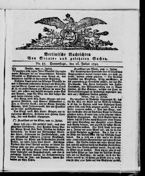Berlinische Nachrichten von Staats- und gelehrten Sachen vom 21.07.1791