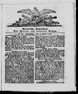 Berlinische Nachrichten von Staats- und gelehrten Sachen vom 28.07.1791