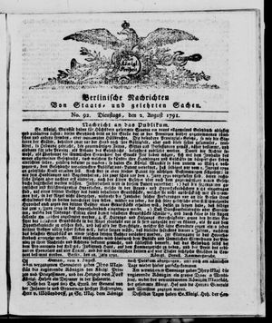 Berlinische Nachrichten von Staats- und gelehrten Sachen vom 02.08.1791