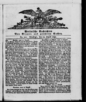 Berlinische Nachrichten von Staats- und gelehrten Sachen vom 23.08.1791