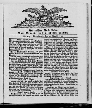 Berlinische Nachrichten von Staats- und gelehrten Sachen vom 27.08.1791