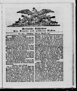 Berlinische Nachrichten von Staats- und gelehrten Sachen vom 30.08.1791
