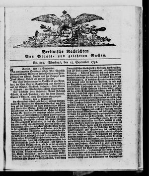 Berlinische Nachrichten von Staats- und gelehrten Sachen vom 13.09.1791