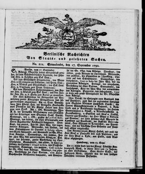 Berlinische Nachrichten von Staats- und gelehrten Sachen vom 17.09.1791