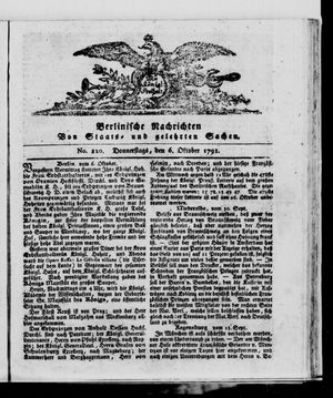 Berlinische Nachrichten von Staats- und gelehrten Sachen vom 06.10.1791