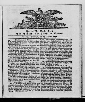 Berlinische Nachrichten von Staats- und gelehrten Sachen vom 25.10.1791