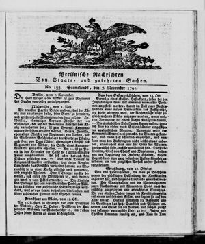 Berlinische Nachrichten von Staats- und gelehrten Sachen vom 05.11.1791