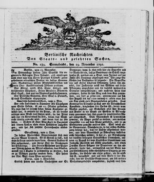Berlinische Nachrichten von Staats- und gelehrten Sachen vom 19.11.1791