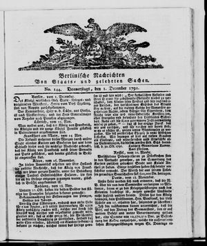 Berlinische Nachrichten von Staats- und gelehrten Sachen vom 01.12.1791