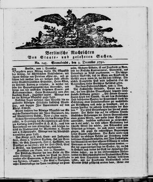 Berlinische Nachrichten von Staats- und gelehrten Sachen vom 03.12.1791