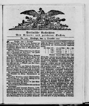 Berlinische Nachrichten von Staats- und gelehrten Sachen vom 13.12.1791