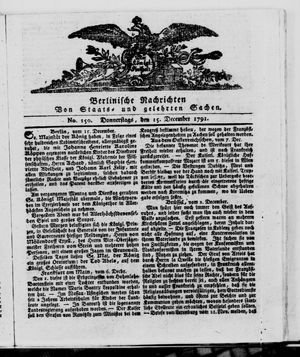 Berlinische Nachrichten von Staats- und gelehrten Sachen vom 15.12.1791