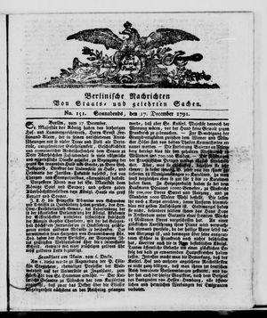 Berlinische Nachrichten von Staats- und gelehrten Sachen vom 17.12.1791