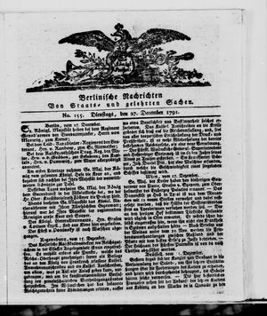 Berlinische Nachrichten von Staats- und gelehrten Sachen vom 27.12.1791