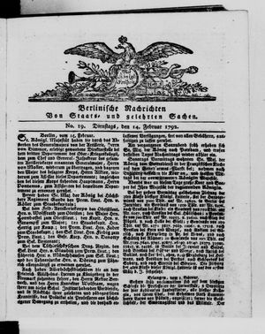 Berlinische Nachrichten von Staats- und gelehrten Sachen vom 14.02.1792