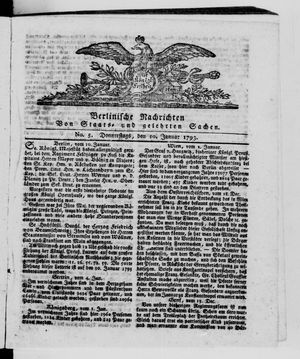 Berlinische Nachrichten von Staats- und gelehrten Sachen vom 10.01.1793