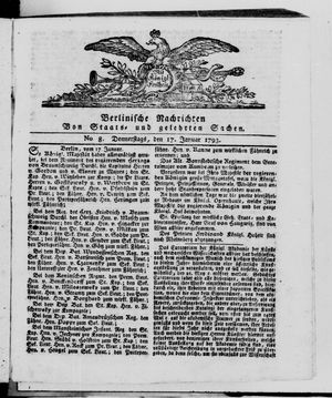 Berlinische Nachrichten von Staats- und gelehrten Sachen vom 17.01.1793