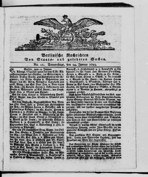 Berlinische Nachrichten von Staats- und gelehrten Sachen vom 24.01.1793