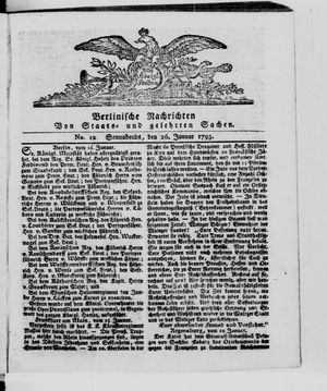 Berlinische Nachrichten von Staats- und gelehrten Sachen vom 26.01.1793