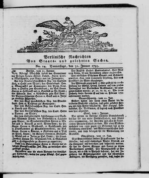 Berlinische Nachrichten von Staats- und gelehrten Sachen vom 31.01.1793