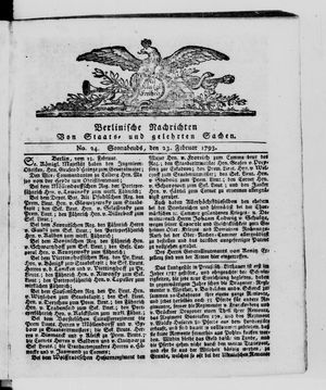 Berlinische Nachrichten von Staats- und gelehrten Sachen vom 23.02.1793