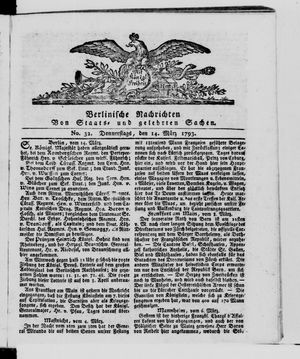 Berlinische Nachrichten von Staats- und gelehrten Sachen vom 14.03.1793