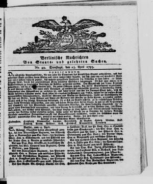 Berlinische Nachrichten von Staats- und gelehrten Sachen vom 23.04.1793