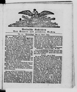Berlinische Nachrichten von Staats- und gelehrten Sachen vom 25.04.1793