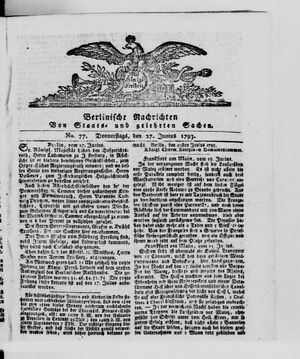 Berlinische Nachrichten von Staats- und gelehrten Sachen vom 27.06.1793