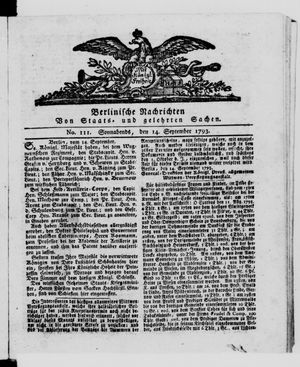 Berlinische Nachrichten von Staats- und gelehrten Sachen vom 14.09.1793