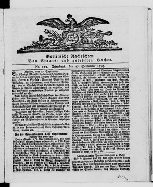 Berlinische Nachrichten von Staats- und gelehrten Sachen vom 17.09.1793