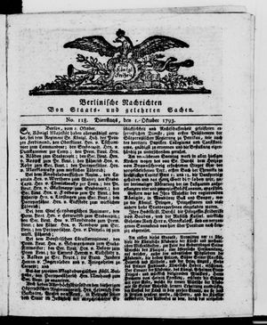 Berlinische Nachrichten von Staats- und gelehrten Sachen vom 01.10.1793