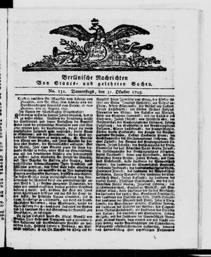 Berlinische Nachrichten von Staats- und gelehrten Sachen vom 31.10.1793