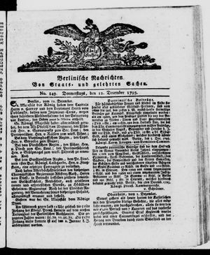 Berlinische Nachrichten von Staats- und gelehrten Sachen vom 12.12.1793