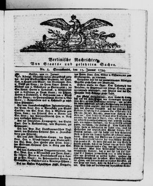 Berlinische Nachrichten von Staats- und gelehrten Sachen vom 11.01.1794