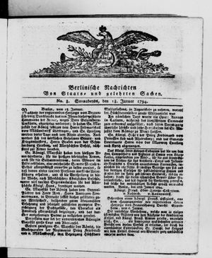 Berlinische Nachrichten von Staats- und gelehrten Sachen vom 18.01.1794