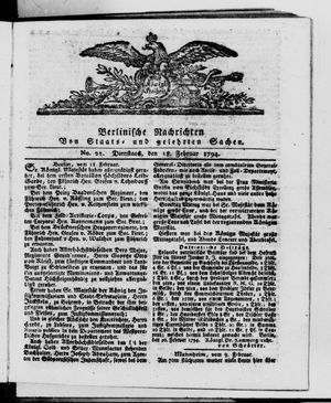 Berlinische Nachrichten von Staats- und gelehrten Sachen on Feb 18, 1794