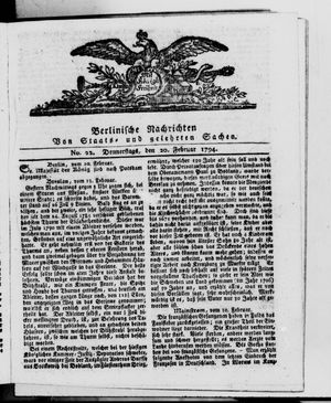 Berlinische Nachrichten von Staats- und gelehrten Sachen vom 20.02.1794
