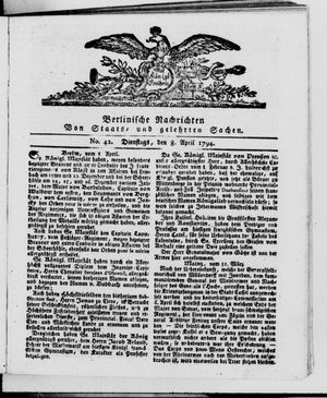 Berlinische Nachrichten von Staats- und gelehrten Sachen vom 08.04.1794