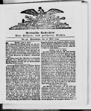 Berlinische Nachrichten von Staats- und gelehrten Sachen vom 10.04.1794