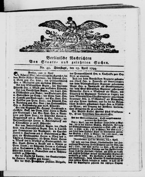 Berlinische Nachrichten von Staats- und gelehrten Sachen vom 15.04.1794