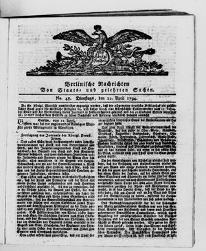 Berlinische Nachrichten von Staats- und gelehrten Sachen vom 22.04.1794